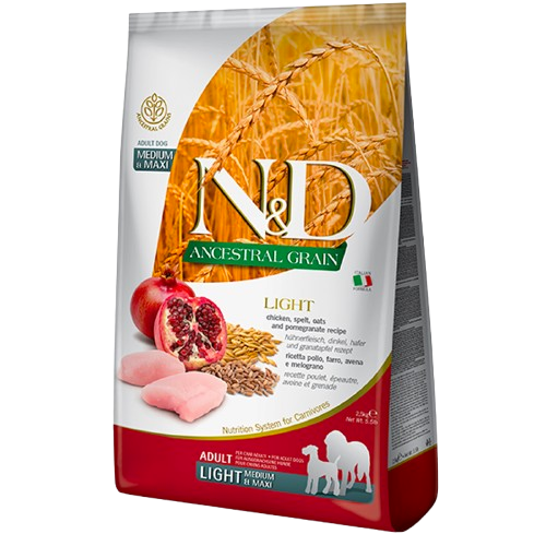 Dog N&D Ancestral Grain Chicken & Pomegranate Light Med/Maxi 12 kg - Hund - Hundefôr & hundemat - Tørrfôr for hund - Farmina