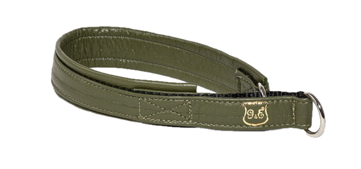 Gustaf och Evita - Läderhalsband halvstryp, 20cm, Olivgrön - Hund - Hund - ZOO.se