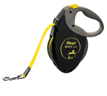 Flexi - Rullkoppel Giant Tape 8m, M max 25kg, Svart/Neongul - Hund - ZOO.se