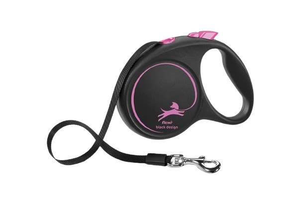 Flexi - Rullkoppel Black Design Tape, 5m, M, max 25kg, Rosa - Hund - ZOO.se