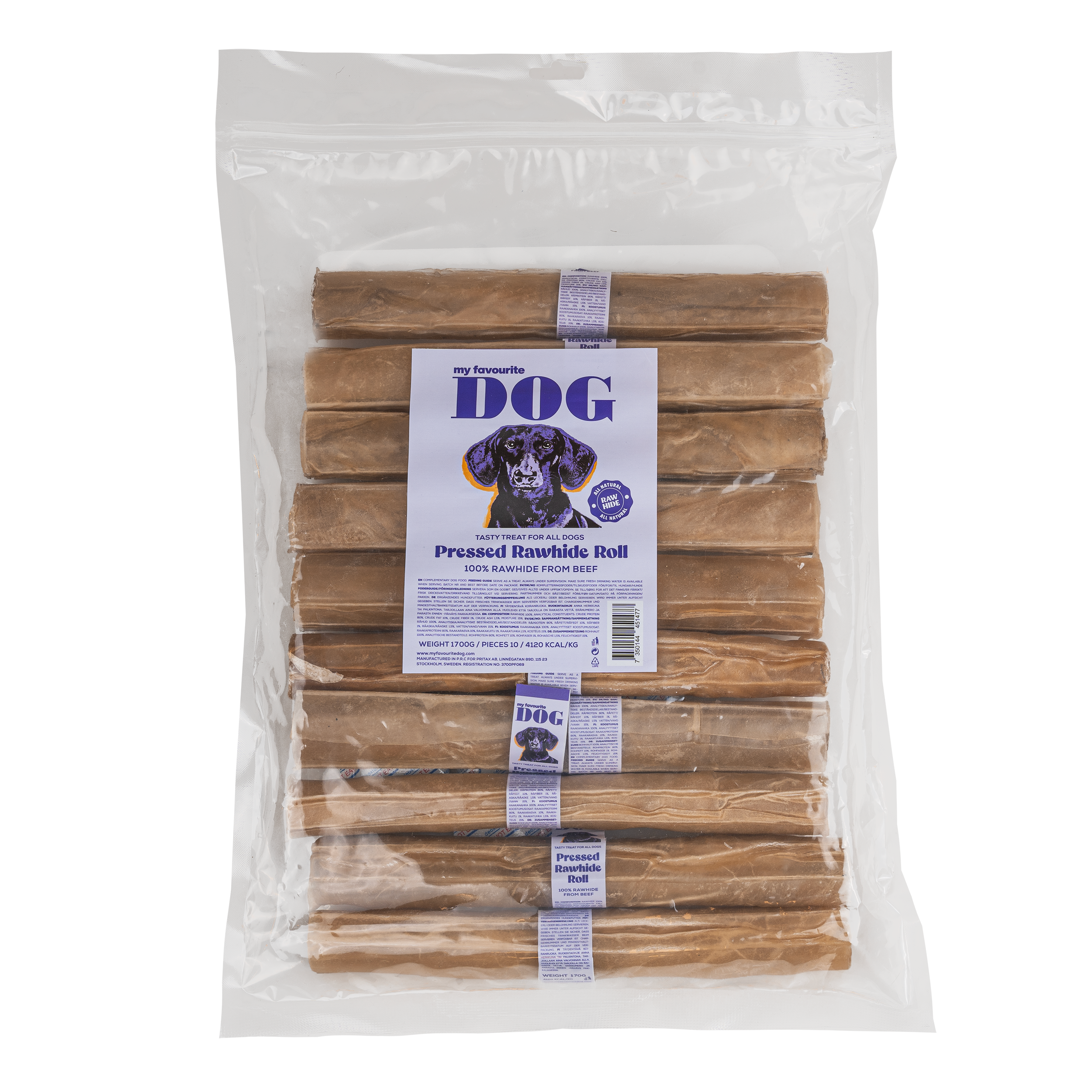 My favourite DOG - Pressed Rawhide chew Roll - Natural 25 cm, 10-pack - Hund - ZOO.se