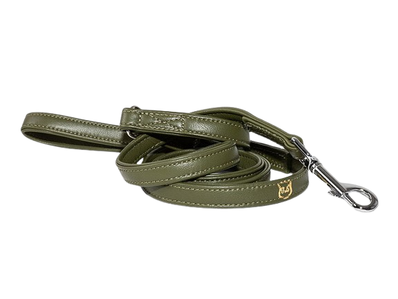 Gustaf och Evita Hundkoppel/Kattkoppel Skinn Olivgrön