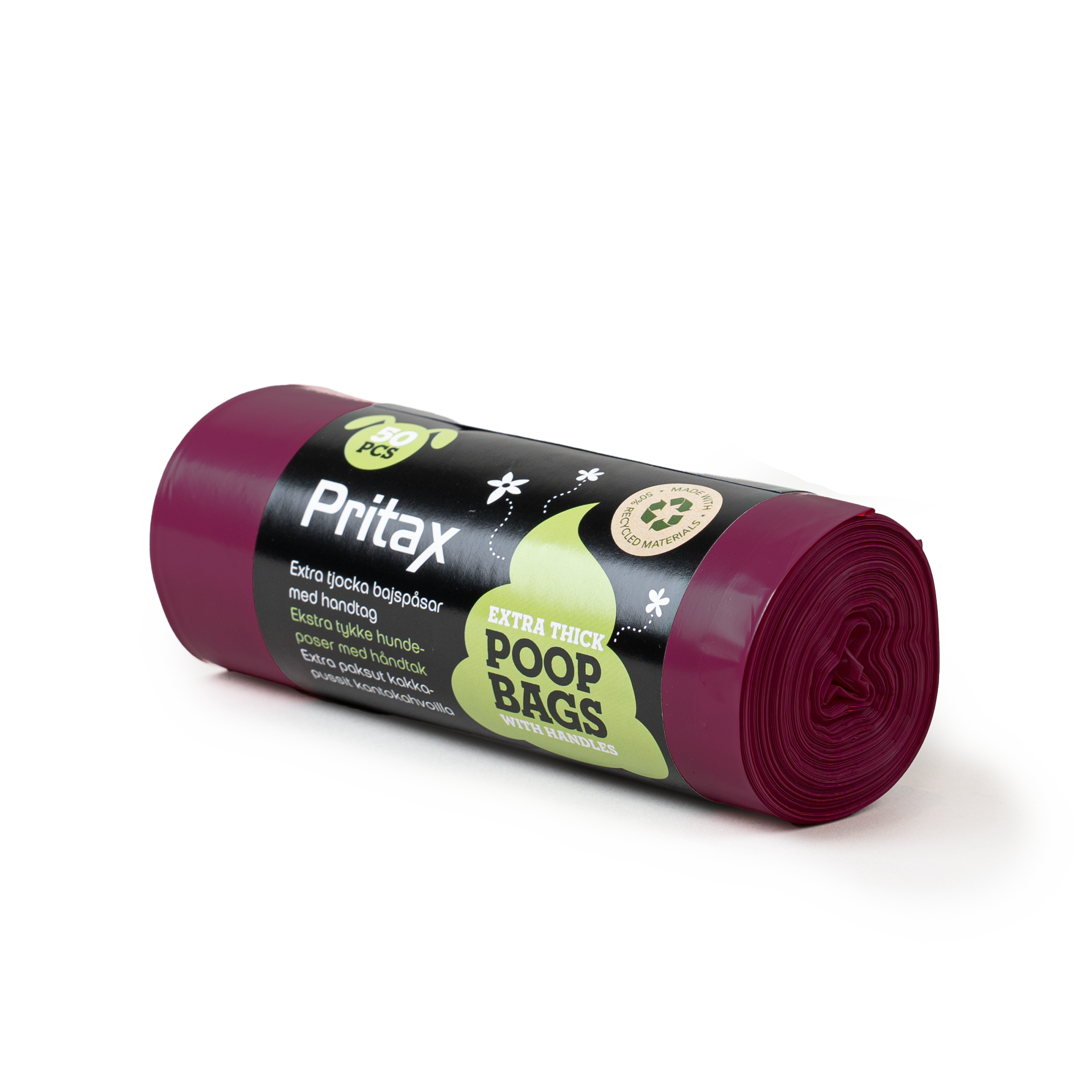 Bajspåsar Pluto extra tjocka med handtag 50p, 22,5x28cm, Burgundy