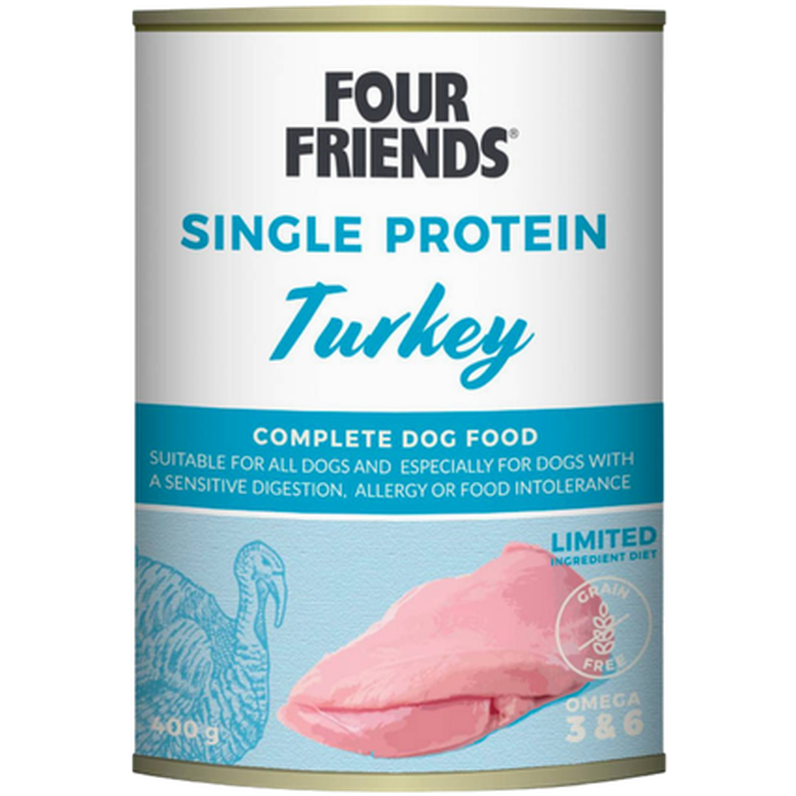 FourFriends - Dog Single Protein Turkey 400 g x 12 - Hund - Hundmat & hundfoder - ZOO.se