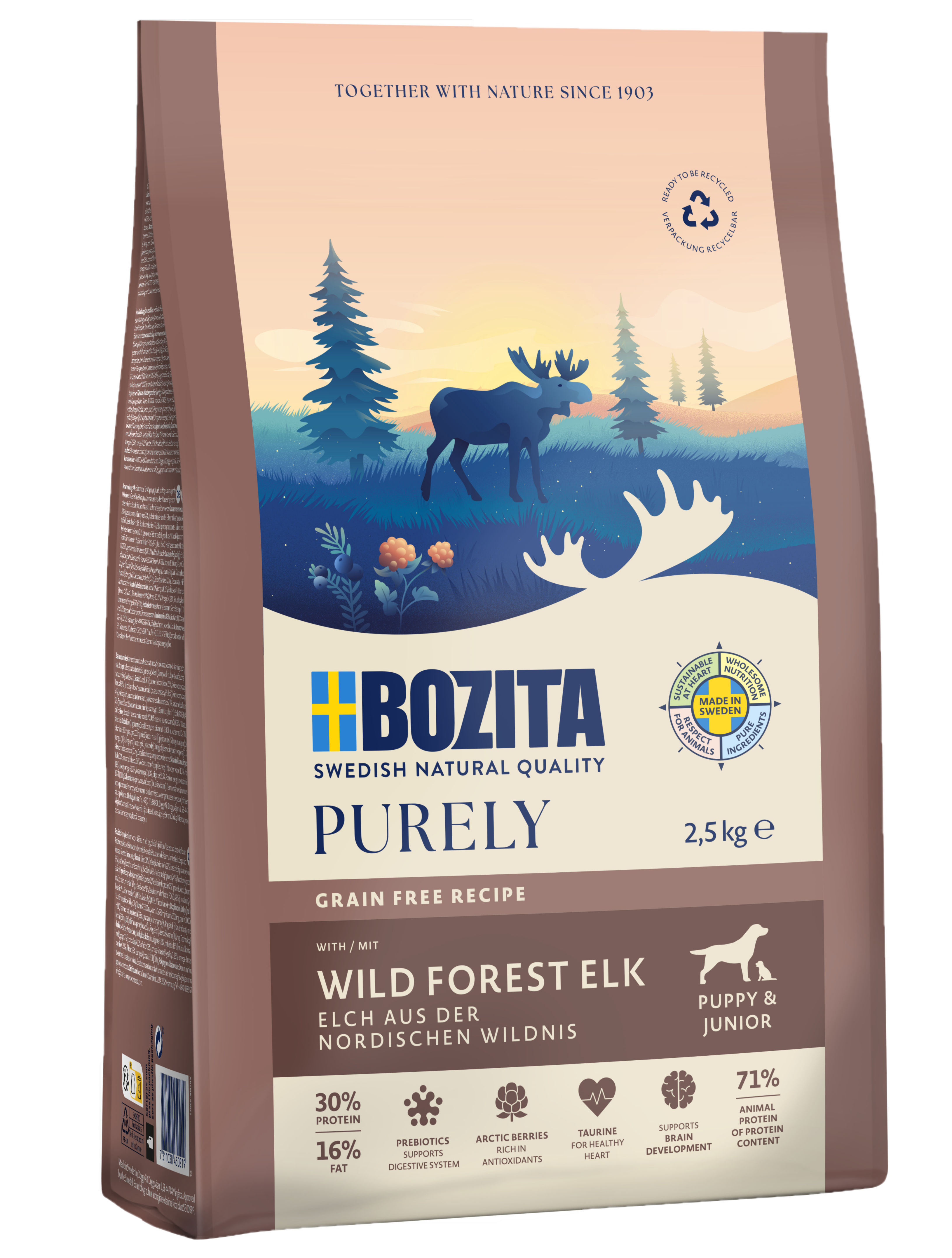 Bozita Hund - Dog Purely Puppy & Junior Elk 2,5kg - Hund - Hundmat & hundfoder - ZOO.se