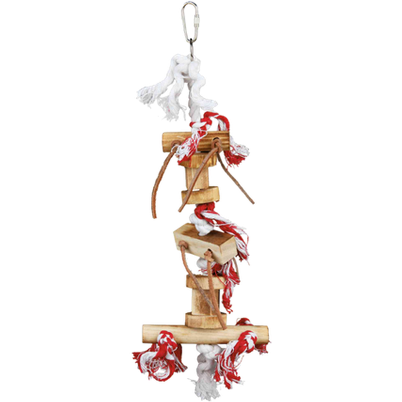 Wooden Toy on Rope with Leather Straps Brown 35 cm - Fågel & tillbehör - Fågelleksaker - Leksak av naturmaterial för fågel - Trixie - ZOO.se