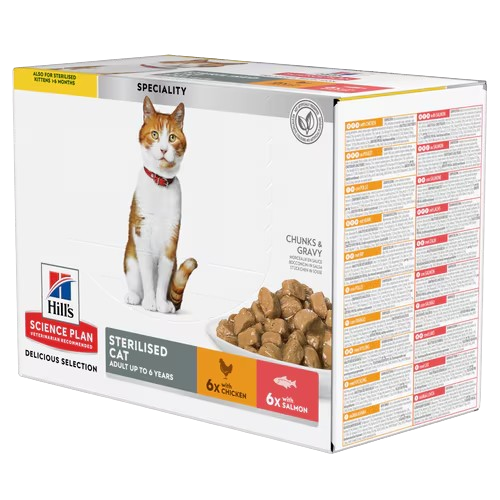 Young Adult Sterilised Chicken Salmon Pouch - Wet Cat Food 48 x 85 g - Katt - Kattefôr & kattemat - Våtfôr og våtmat - Hills Science Plan