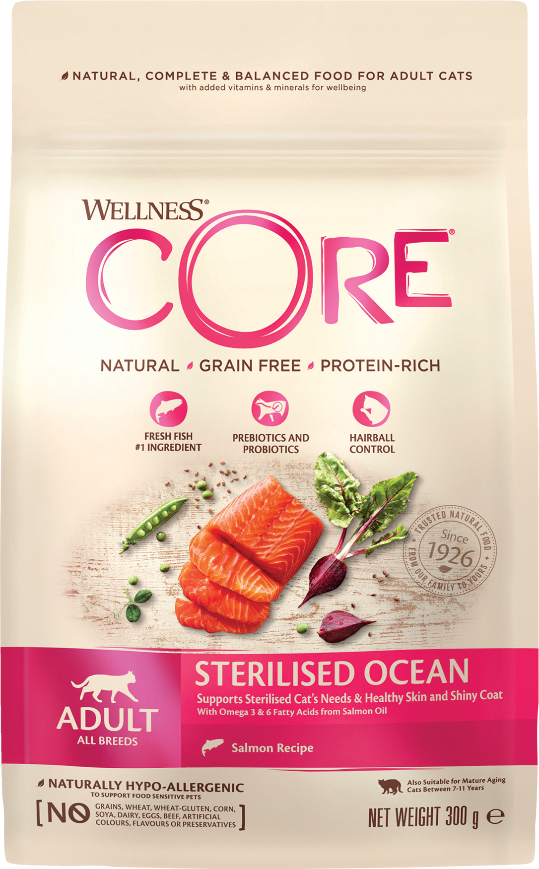 CORE Petfood - Cat Adult Sterilised Grain Free Salmon Dry 300 g - Katt - Kattfoder & kattmat - ZOO.se