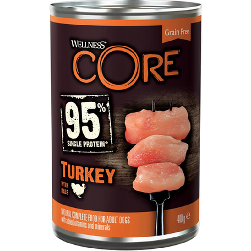 Dog Adult 95% Single Protein All Breed Turkey & Kale Wet 400 g x 6 - Hund - Hundmat & hundfoder - Våtmat & Våtfoder för hund - CORE Petfood - ZOO.se