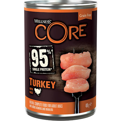 Preview of Core Petfood Dog Adult 95% Single Protein All Breed Turkey & Kale Wet 400 g x 6