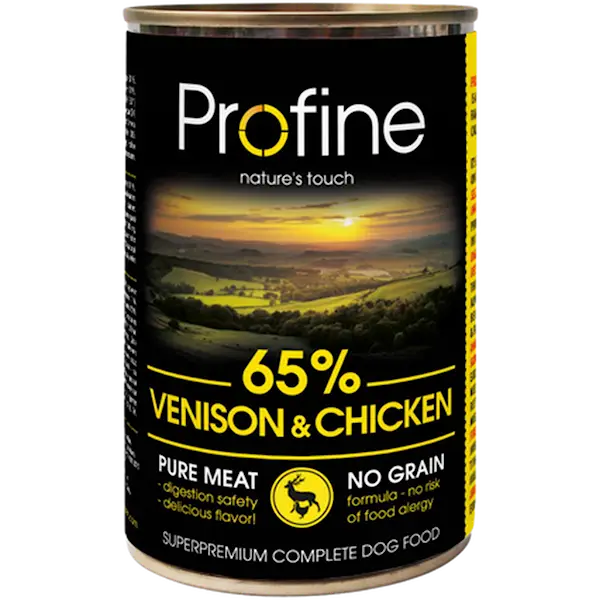 Dog Wet Food Cans 65% Venison & Chicken Black 400 g