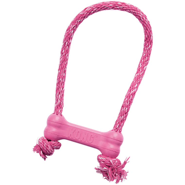 Puppy Goodie Bone with Rope XSmall Pink/Blue - Hund - Hundleksaker & Spel - Gummileksaker - Kong - ZOO.se