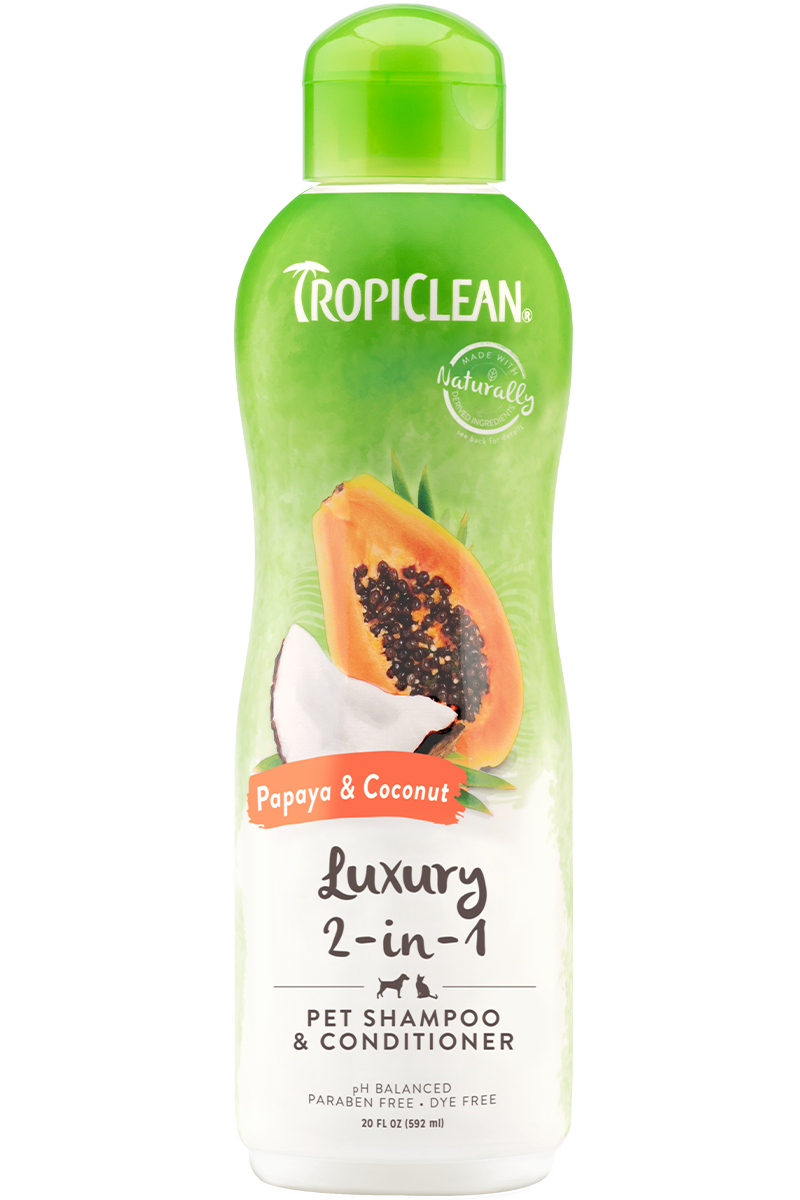 TropiClean - Papaya & Coconut Luxury 2-in-1 Shampoo and Conditioner for Pets 355 ml - Hund - ZOO.se